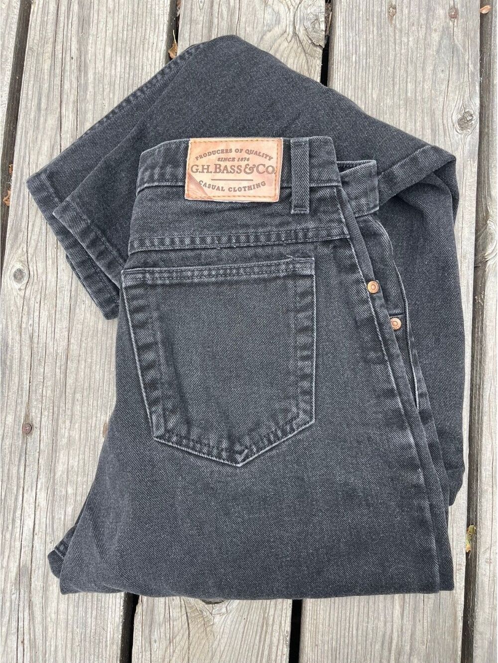 Vintage G.H. Bass Black Relaxed Fit 14 L Large Jeans Pants Mom Classic - flaws